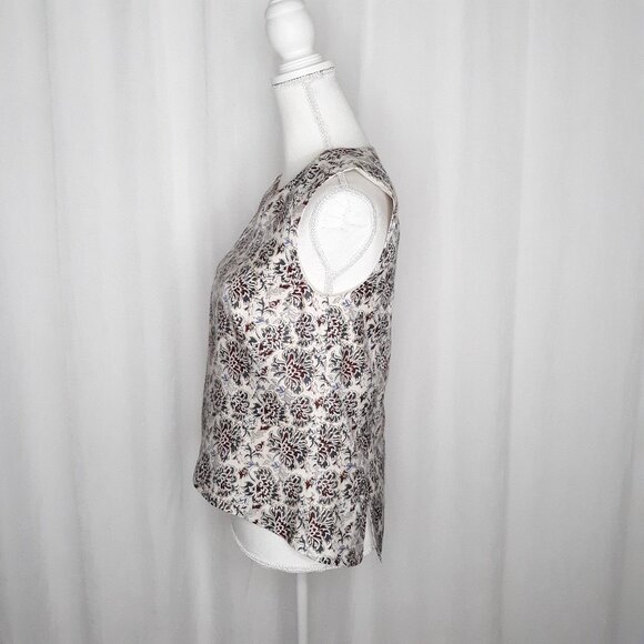Tory Burch Silk & Cotton Blend Floral Sleeveless Blouse - Picture 3 of 7